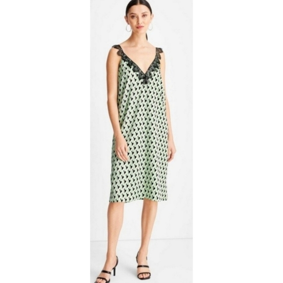 Future Collective Lace trim satin dress Green & Black Size XXS - Picture 1 of 11